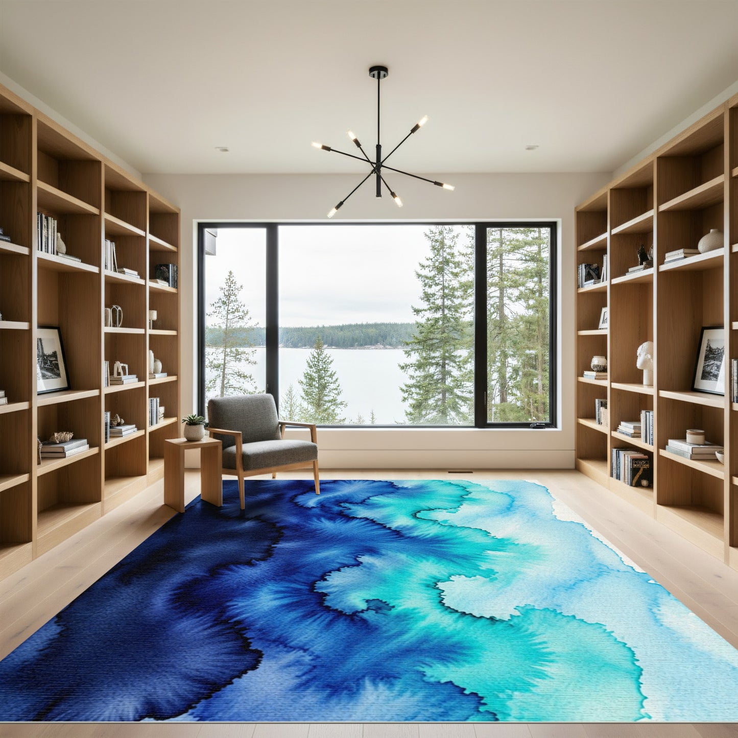 Abstract Ocean Wave Gradient Blue Rug