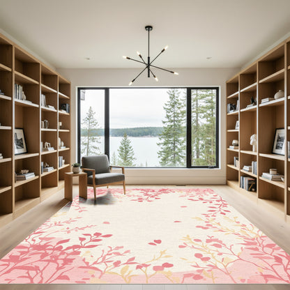 Soft Pink Floral Branches Sprigs Rug