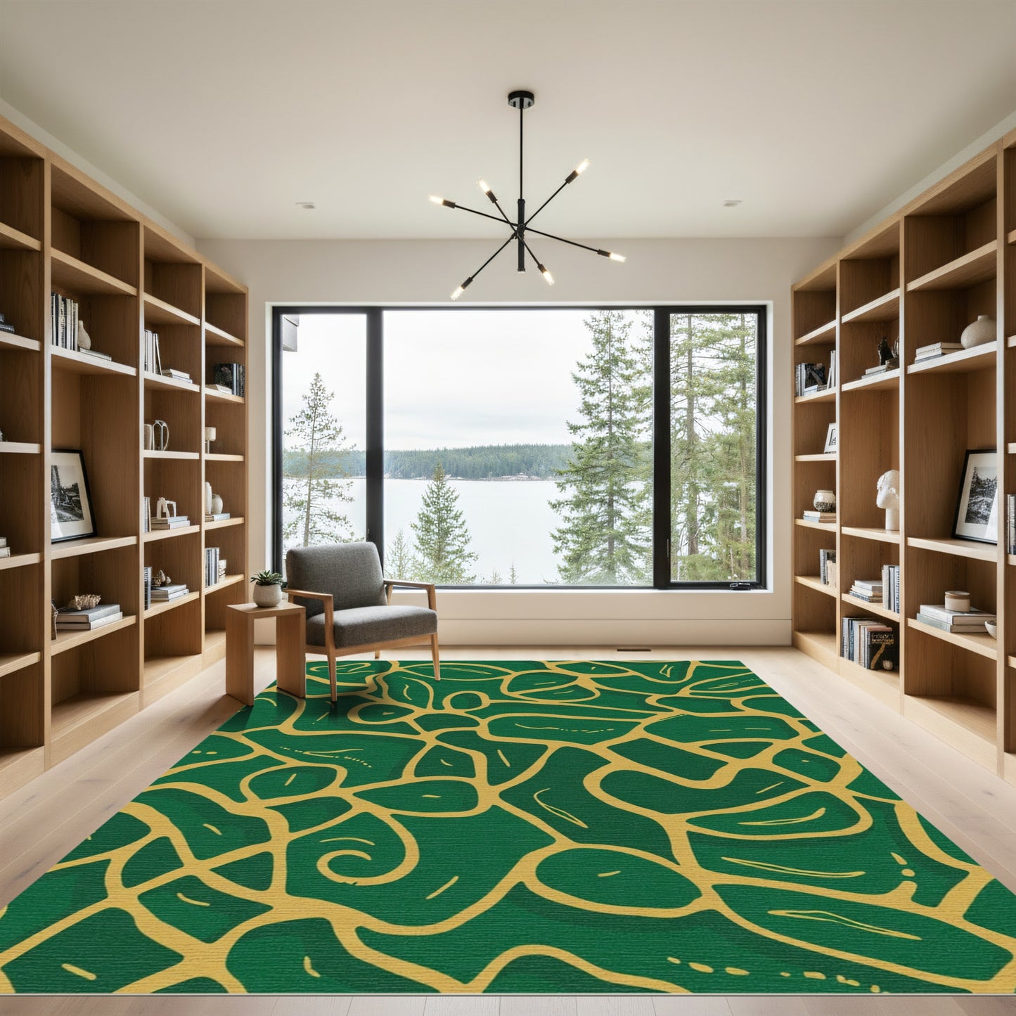 Emerald Gold Abstract Organic Flow Rug