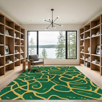 Emerald Gold Abstract Organic Flow Rug