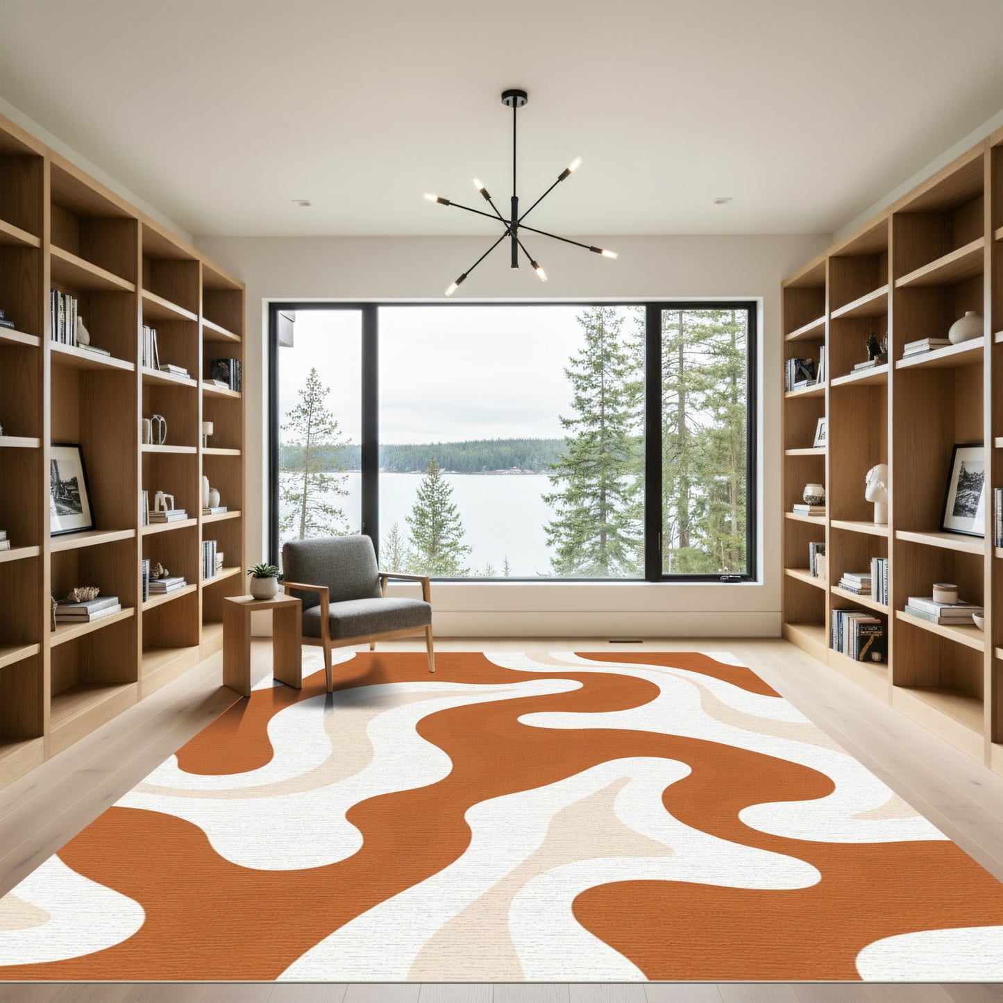 Terracotta Cream Swirl Abstract Rug