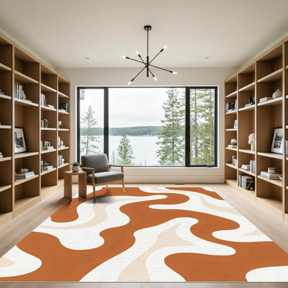 Terracotta Cream Swirl Abstract Rug