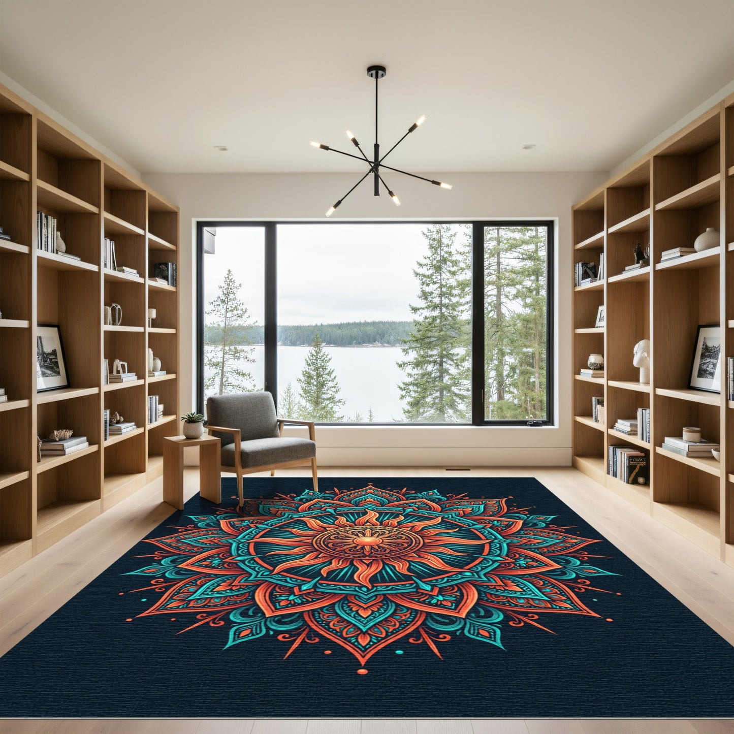 Radiant Sun Mandala Teal Orange Rug
