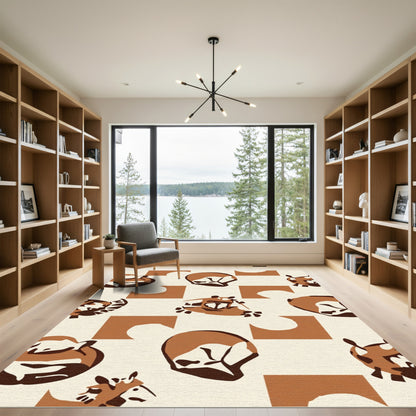 Brown Giraffe And Cubes Repeat Rug
