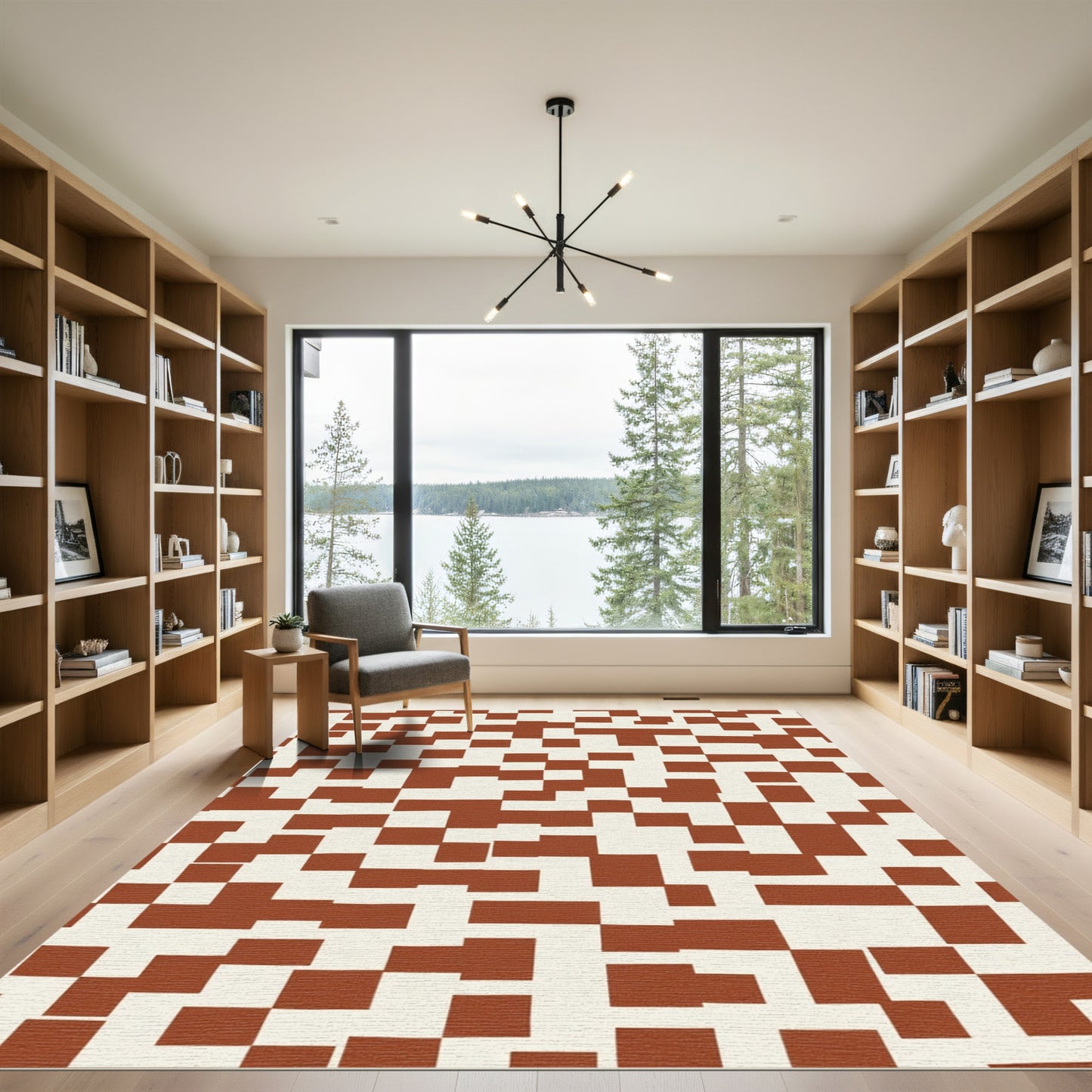 Terracotta White Abstract Square Collage Rug