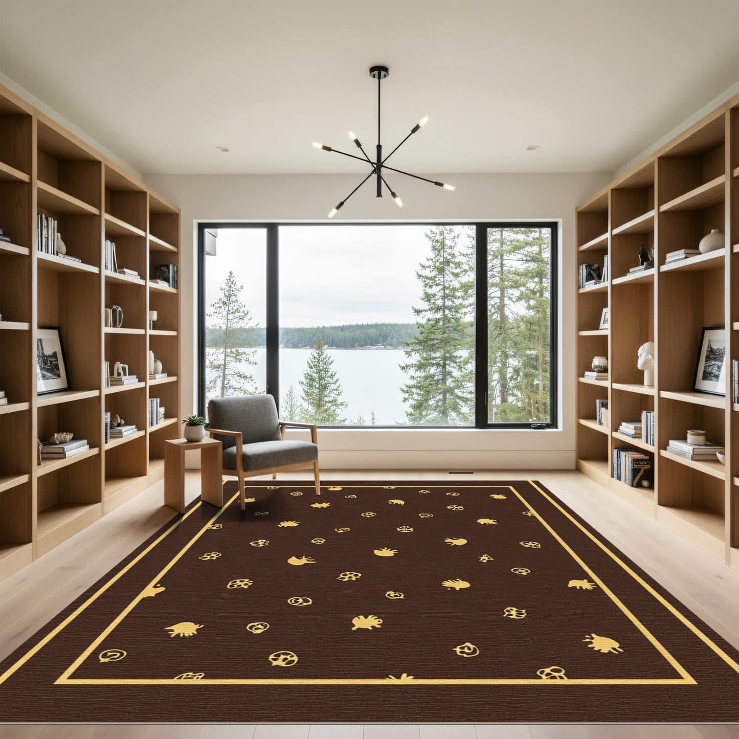 Brown Yellow Scattered Creature Design Rug