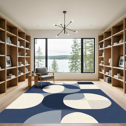 Navy Blue Geometric Abstract Circles Rug