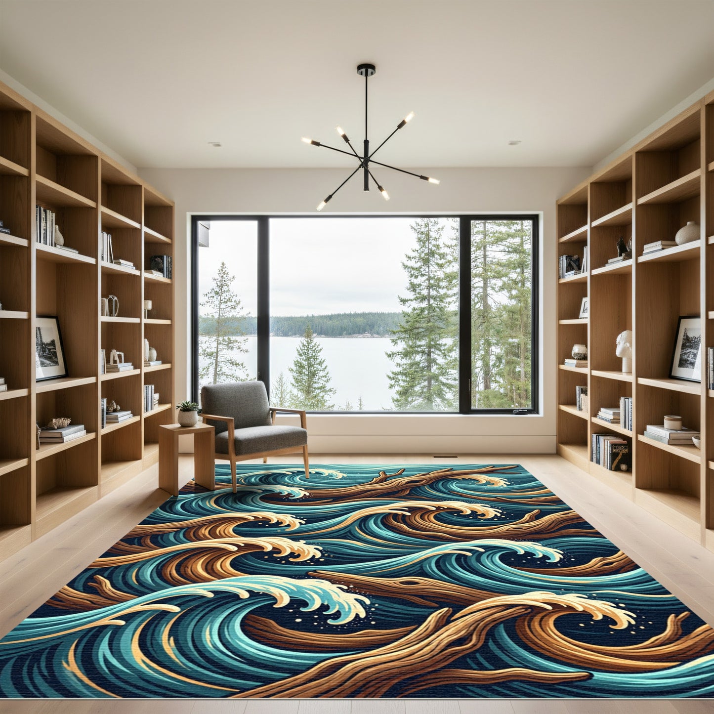 Azure Wood Tone Wave Composition Rug