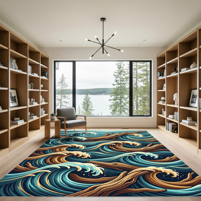 Azure Wood Tone Wave Composition Rug