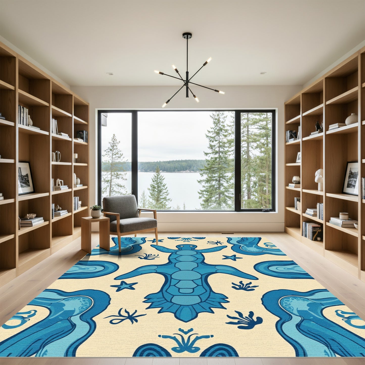 Oceanic Blue Sea Turtle Fauna Rug