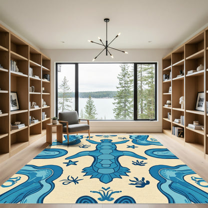 Oceanic Blue Sea Turtle Fauna Rug