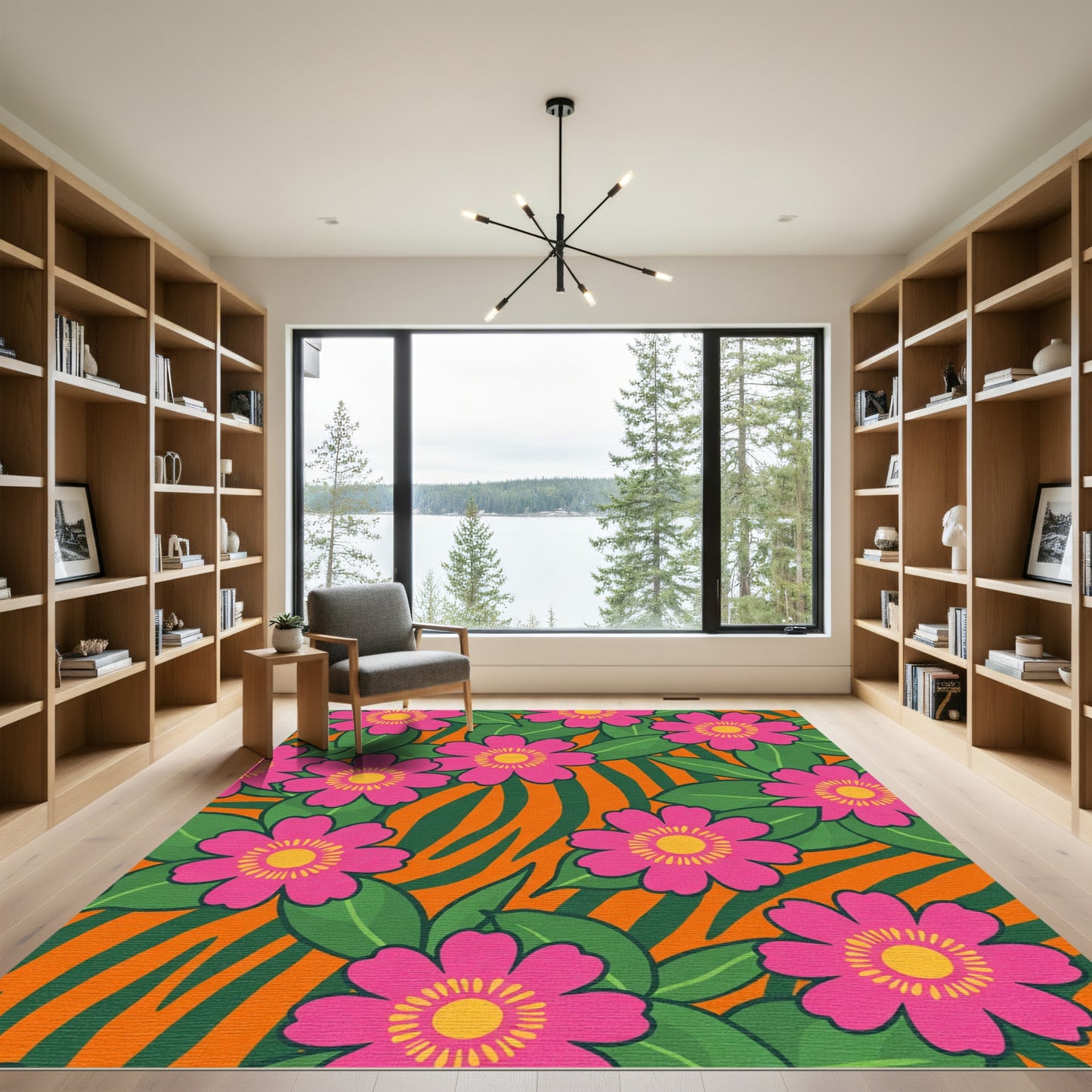 Pink Floral Jungle Stripes Rug