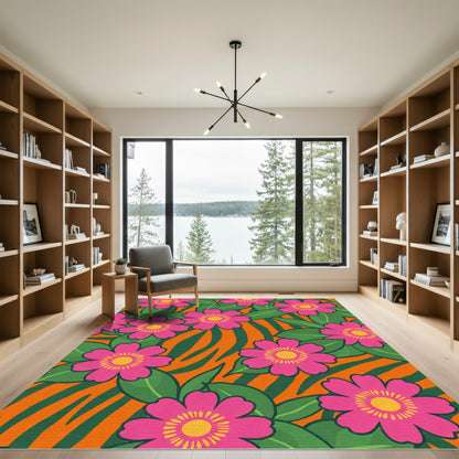 Pink Floral Jungle Stripes Rug