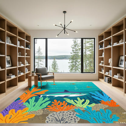 Coral Shark Reef Aquatic Scene Rug