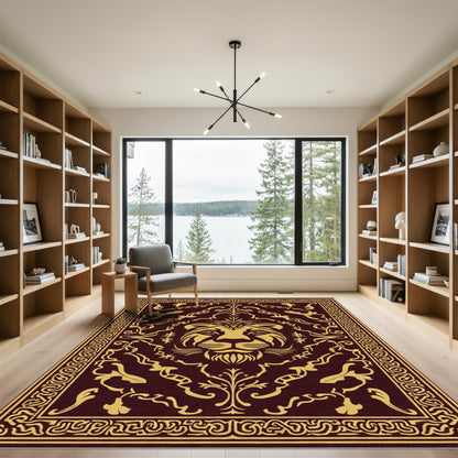 Regal Gold Lion Face Damask Rug
