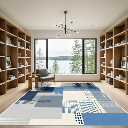 Abstract Blue Geometric Line Arrangement Rug