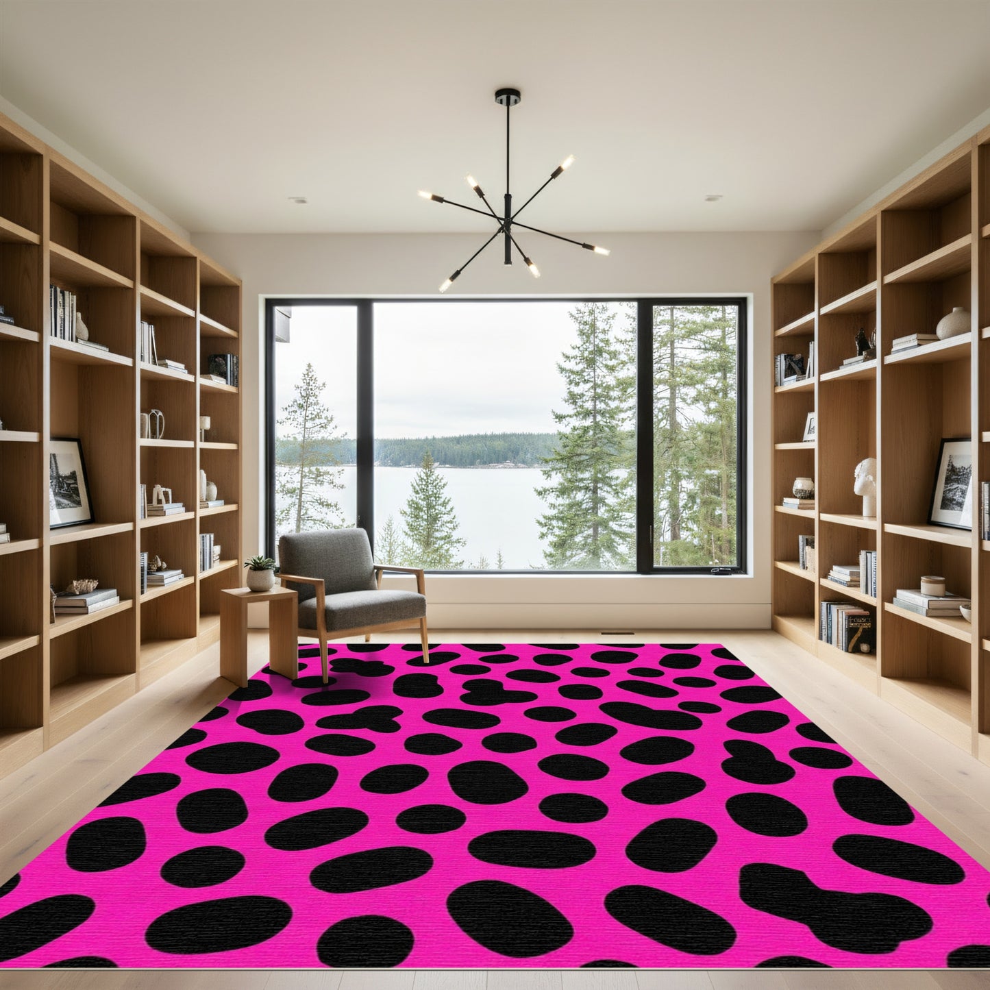 Vibrant Pink Black Spots Rug