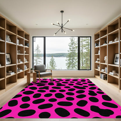 Vibrant Pink Black Spots Rug