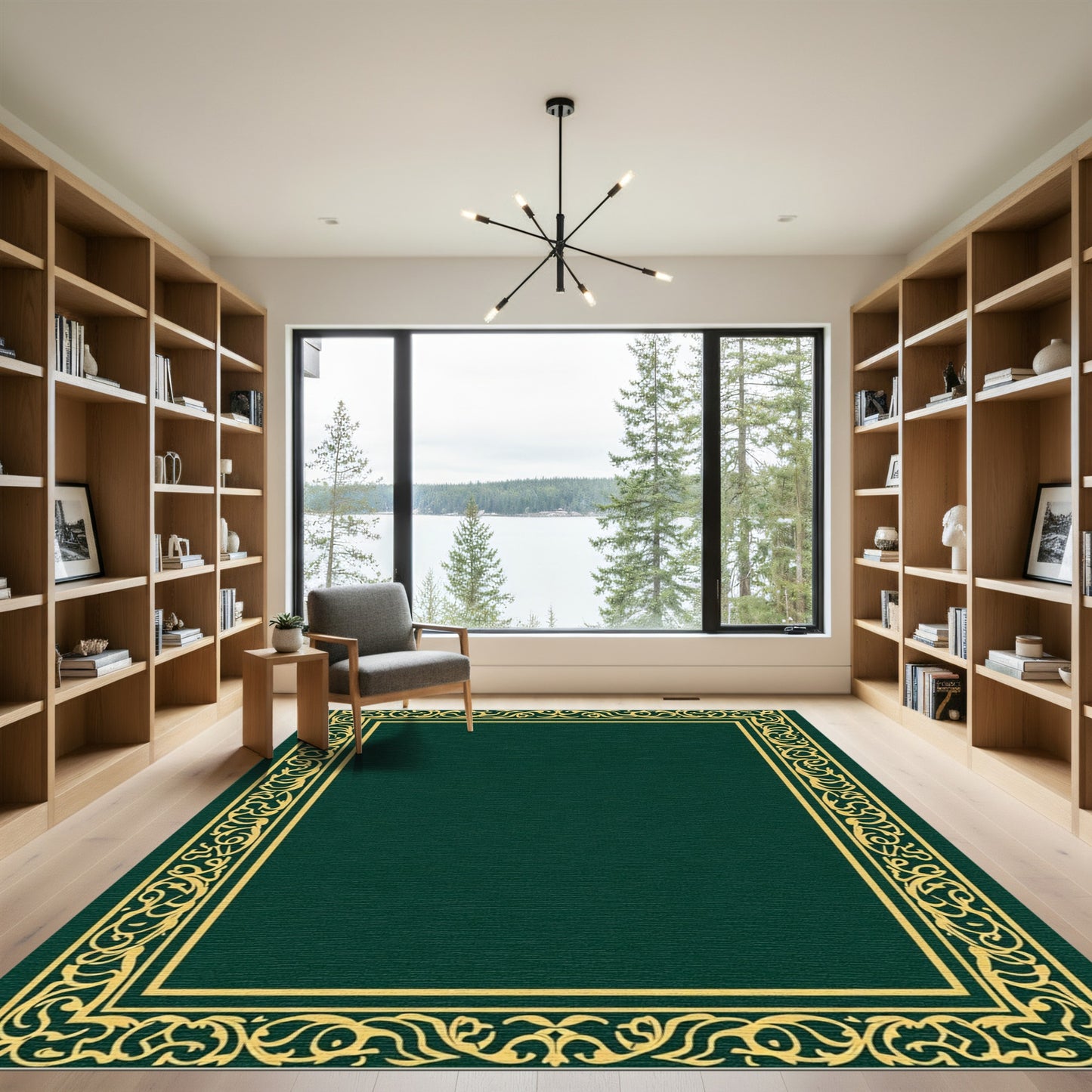 Rich Emerald Gold Floral Border Rug