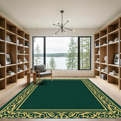 Rich Emerald Gold Floral Border Rug