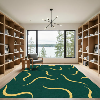 Deep Teal Gold Swirl Abstract Rug