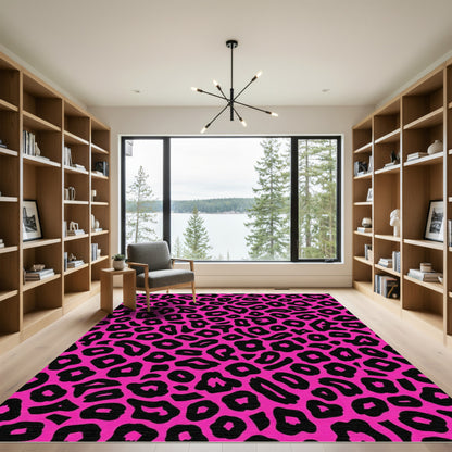 Hot Pink Black Leopard Spots Rug