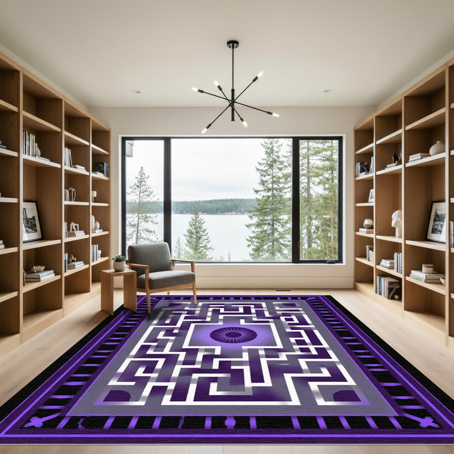 Vibrant Purple Abstract Maze Eye Rug