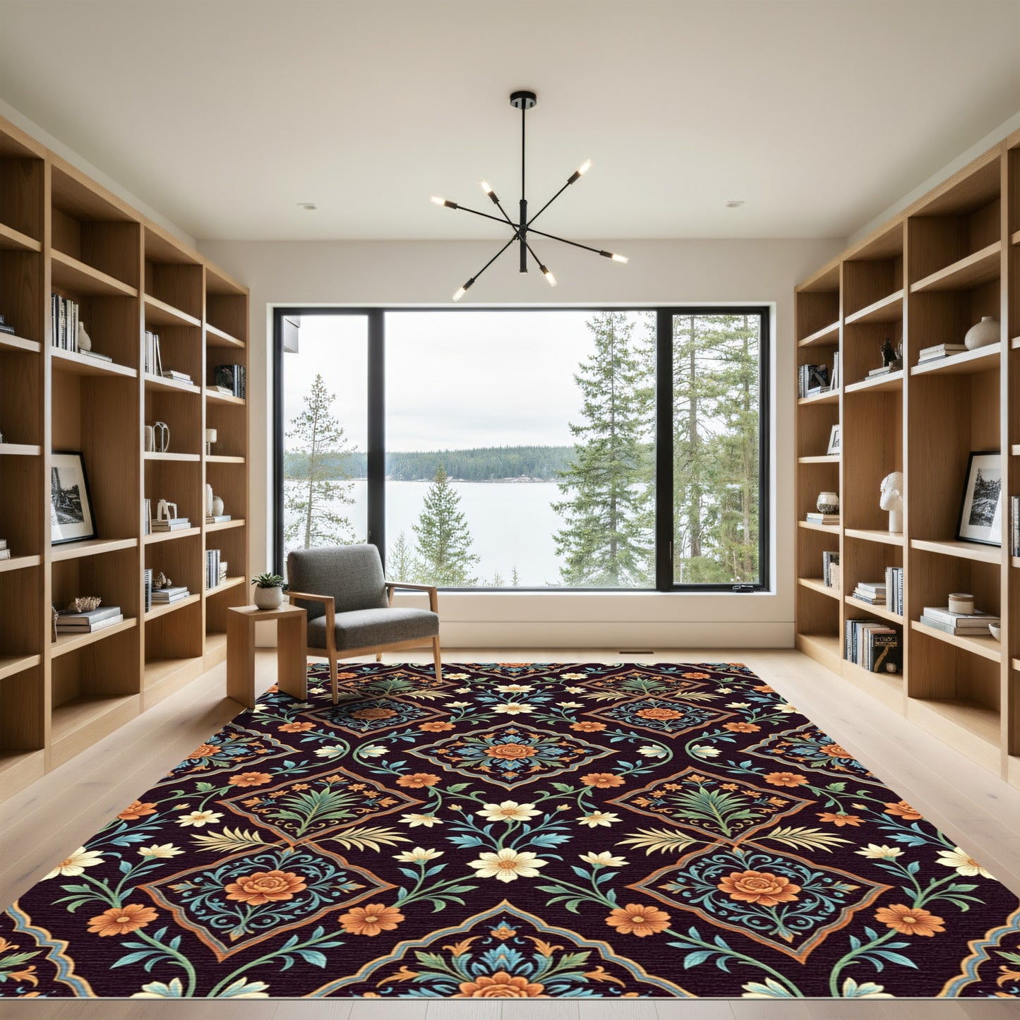 Elegant Dark Floral Diamond Damask Rug