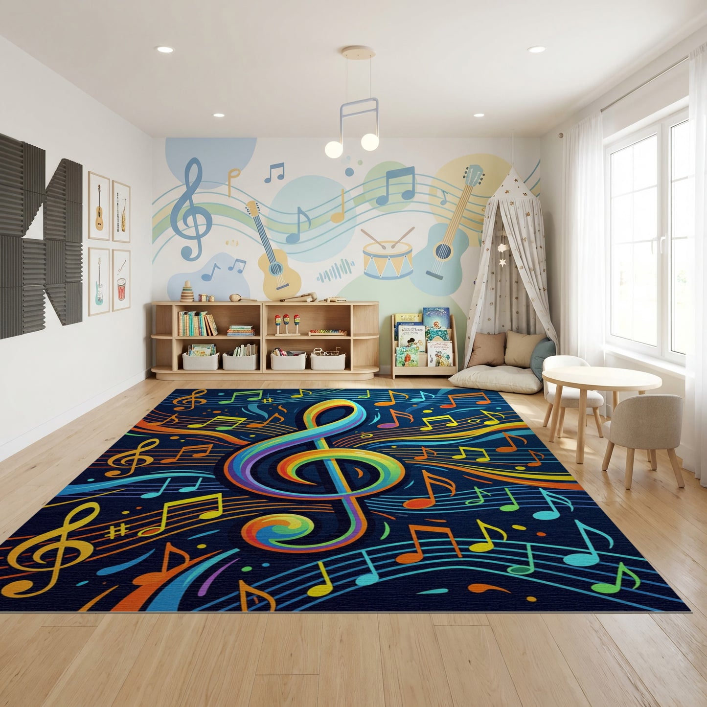 Vibrant Rainbow Treble Clef Notes Rug
