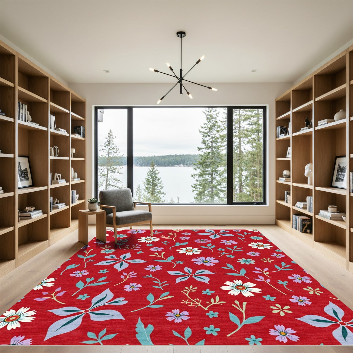 Classic Red Floral Spray Rug