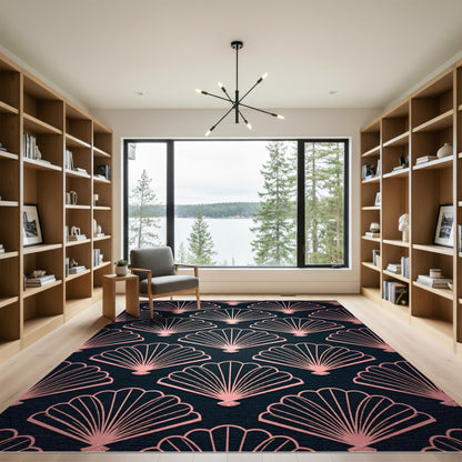 Rose Gold Art Deco Fan Geometric Rug