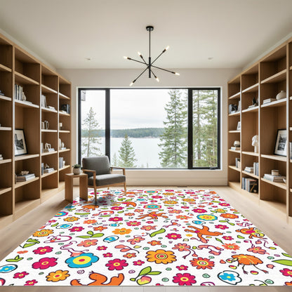 Whimsical Orange Creatures Floral Medley Rug