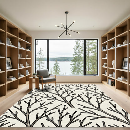 Minimalist Charcoal Bare Branch Twig Rug