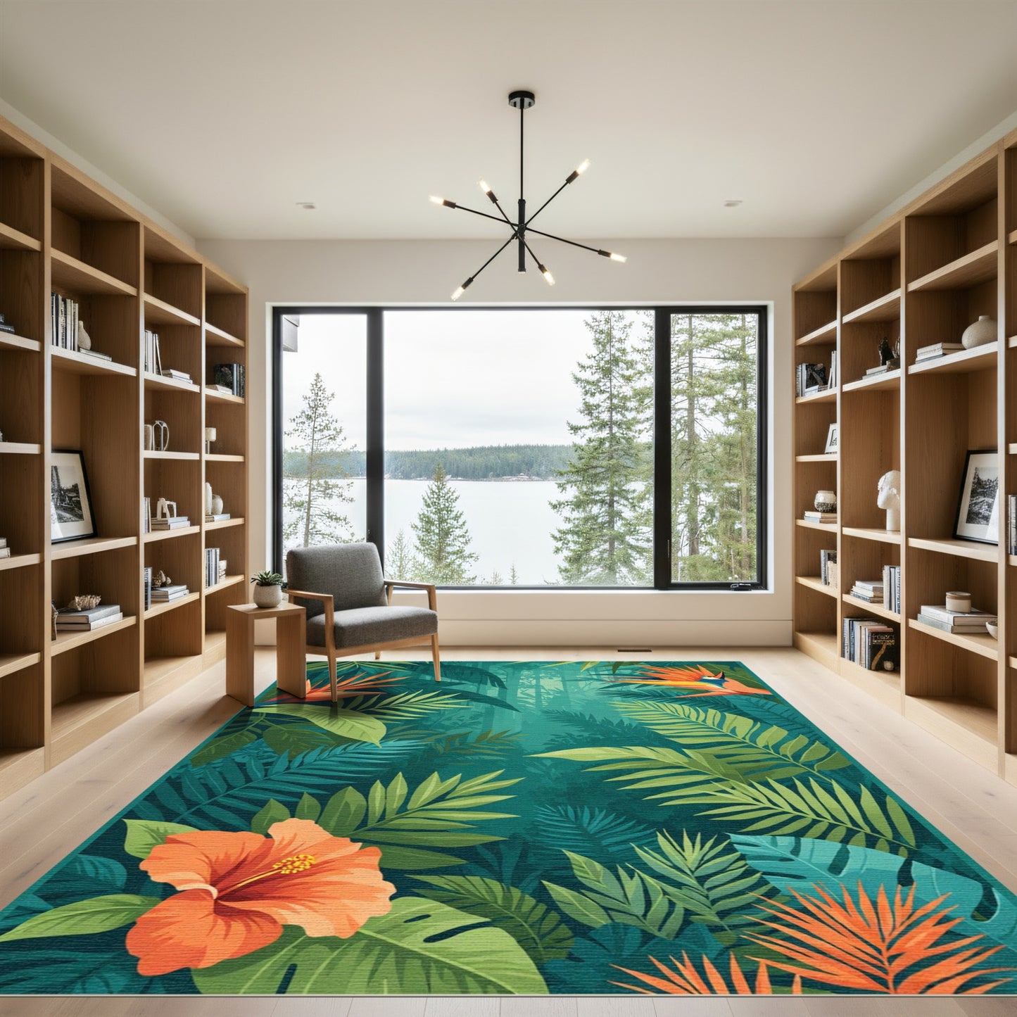 Vibrant Jungle Leaves Bird of Paradise Rug