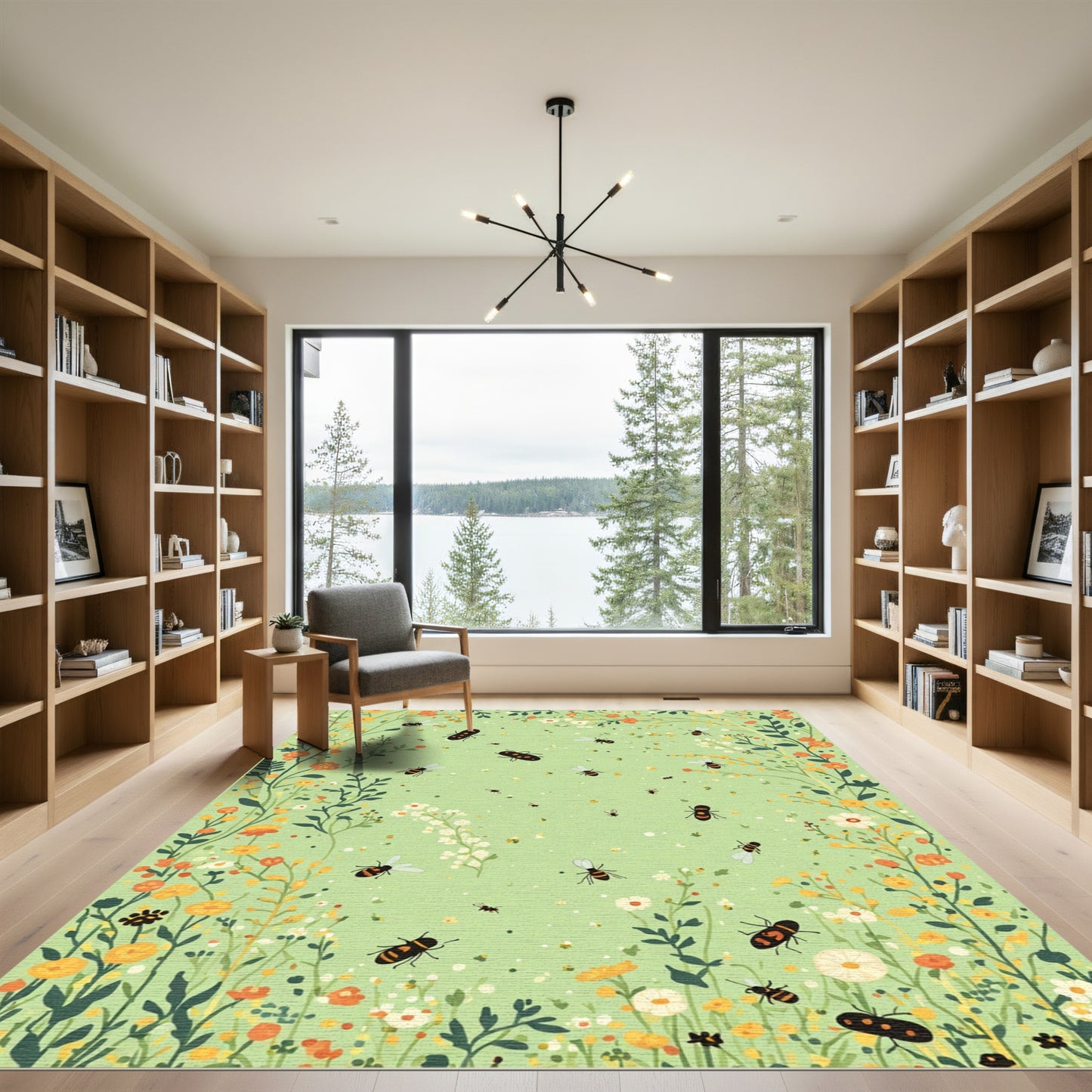 Whimsical Bumblebee Garden Meadow Rug