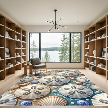 Coastal Sand Dollar Seashell Arrangement Rug