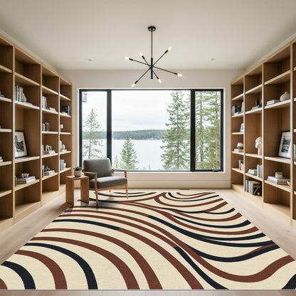 Cream Brown Black Wavy Stripe Rug
