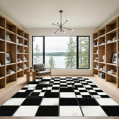 Monochromatic Abstract Checkered Geometric Tile Rug