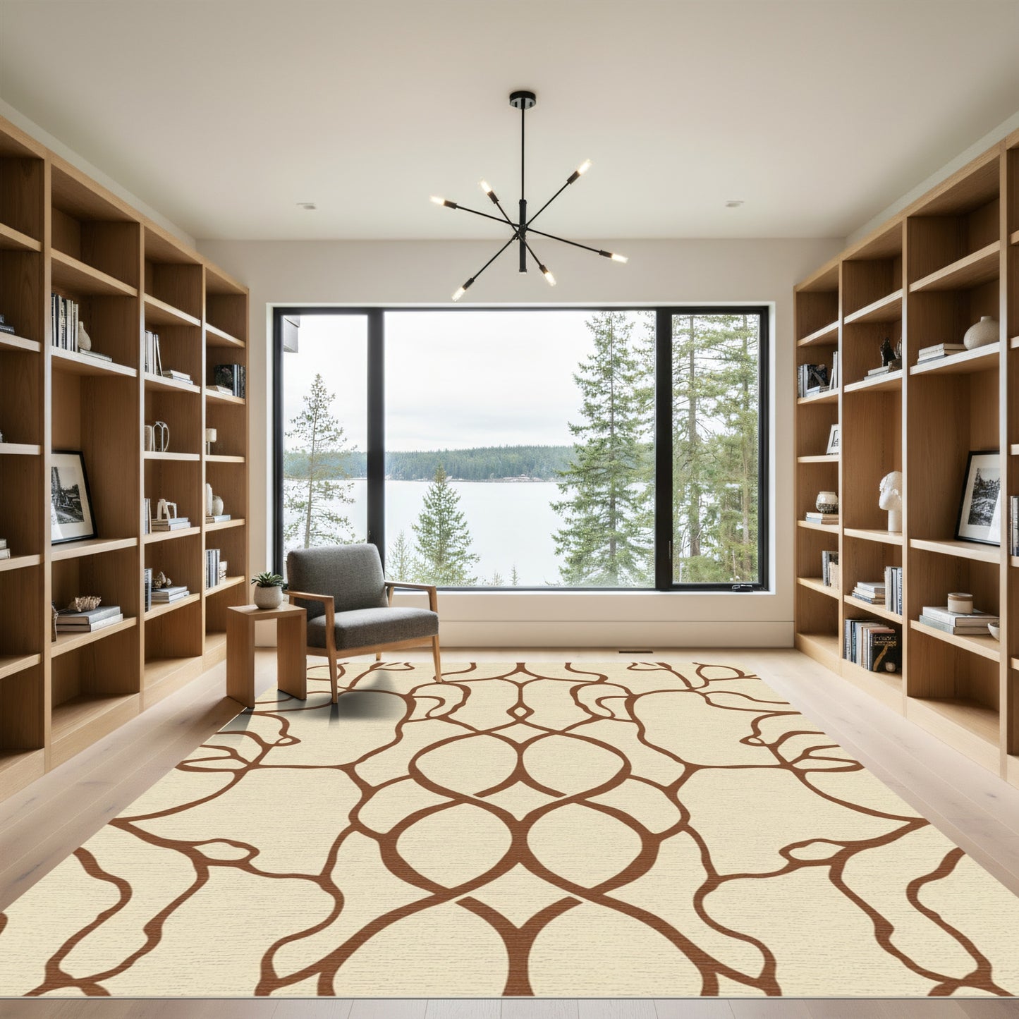 Cream Brown Organic Lattice Rug