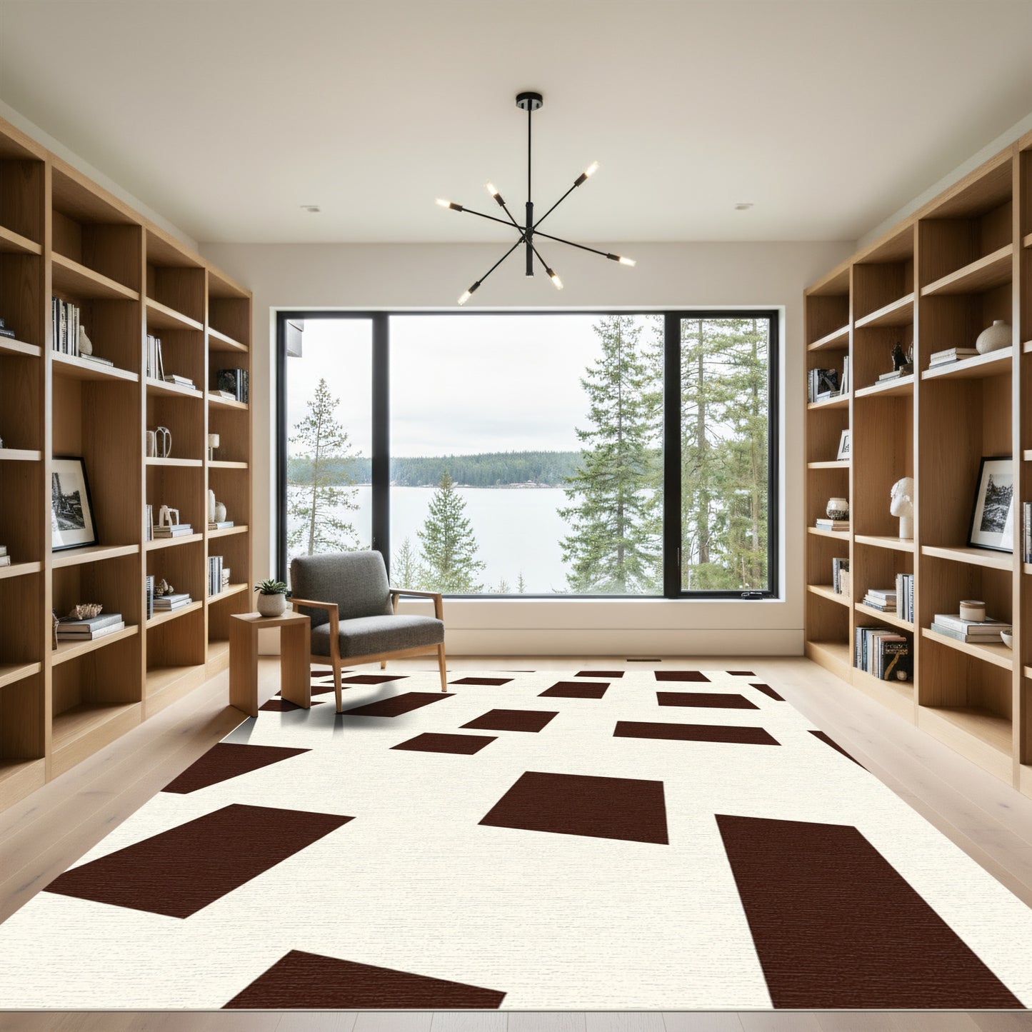 Geometric Dark Brown Abstract Squares Rug