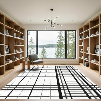 Modern Black White Grid Check Rug