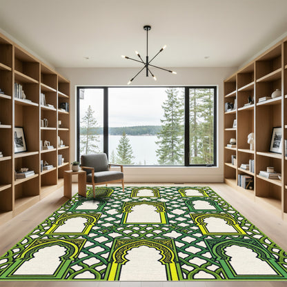 Green Arched Fretwork Arabesque Rug