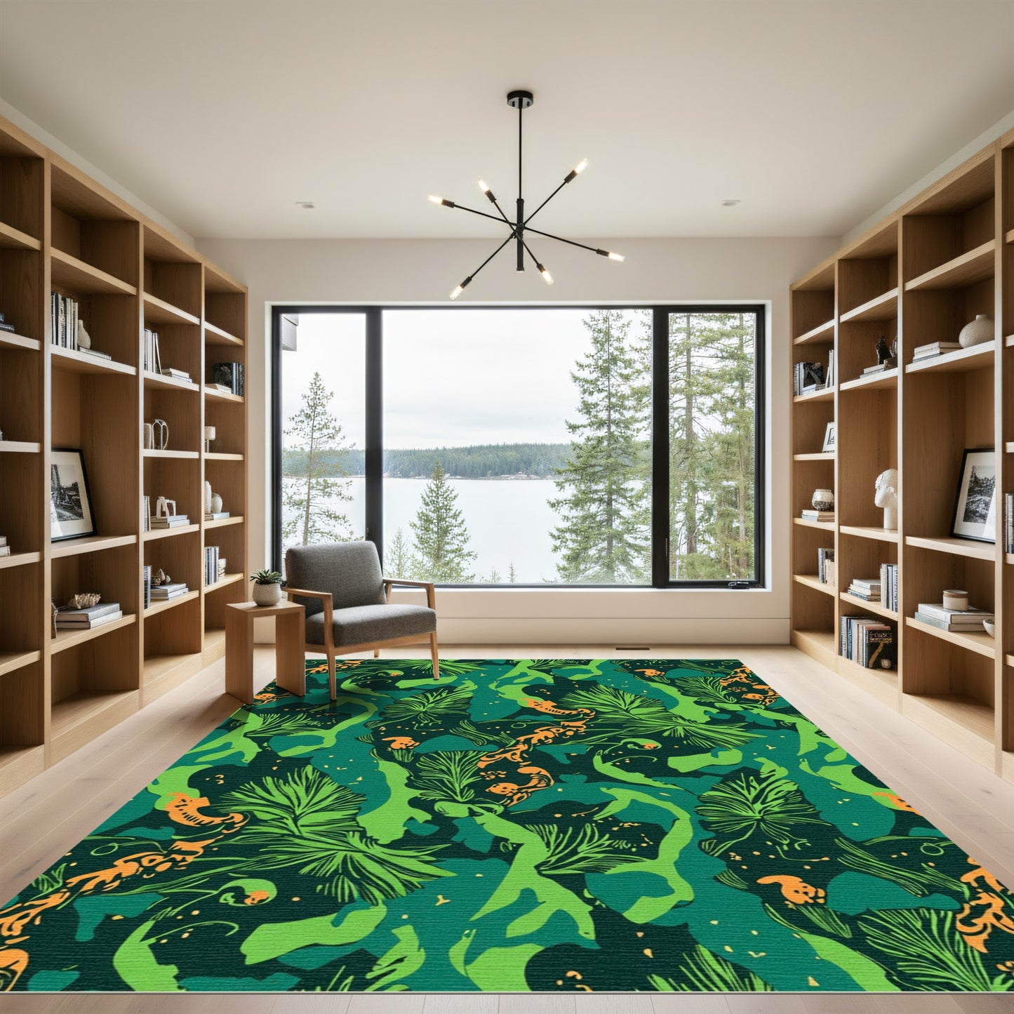 Lush Green Orange Jungle Tropics Rug