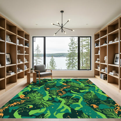 Lush Green Orange Jungle Tropics Rug