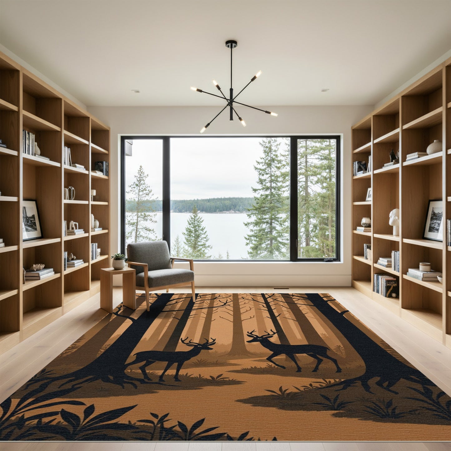 Earthy Forest Scene Deer Meadow Rug