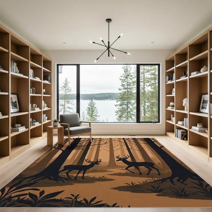 Earthy Forest Scene Deer Meadow Rug