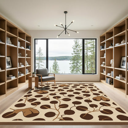 Brown Moth White Pods Swirl Rug