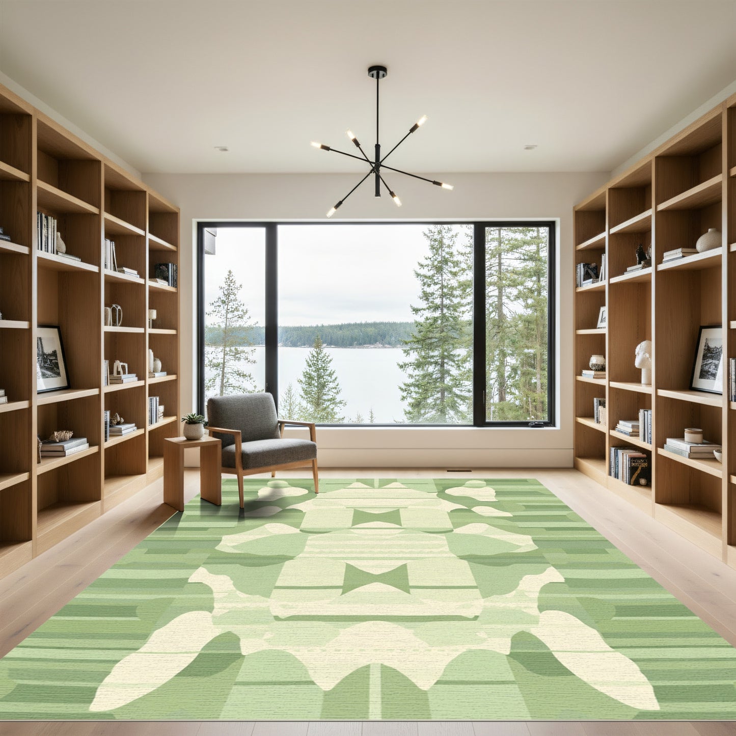 Pastoral Green Abstract Stripe Rug