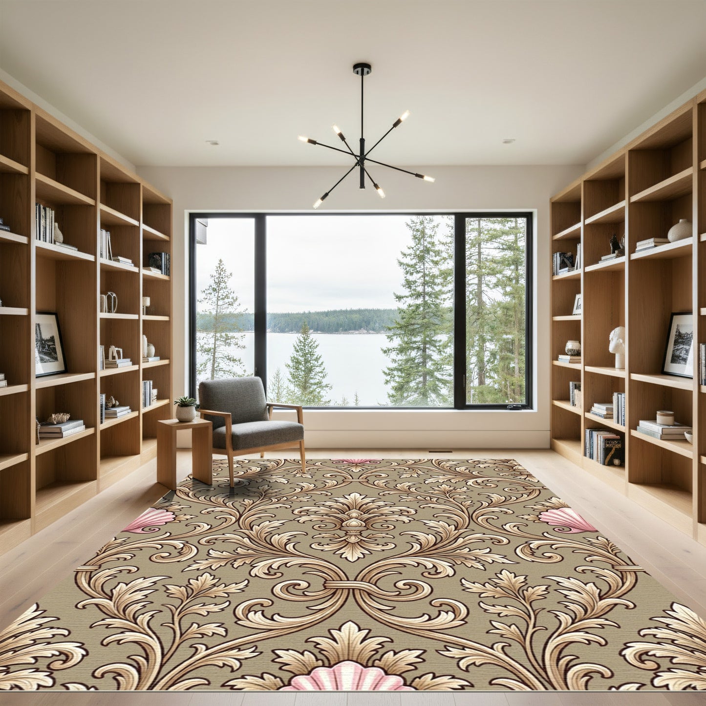 Vintage Gold Leaf Shell Scroll Rug