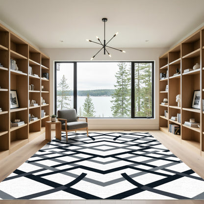 Monochrome Geometric Lattice Weave Rug